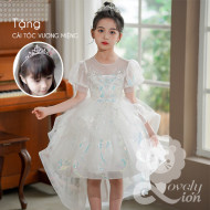 Đầm công chúa đuôi tôm màu trắng cho bé gái+tặng cài tóc vương miệng
