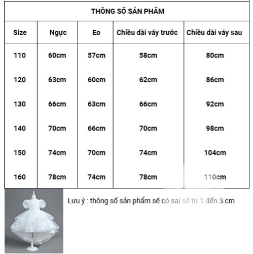 Đầm công chúa đuôi tôm màu trắng cho bé gái+tặng cài tóc vương miệng Đầm công chúa đuôi tôm màu trắng cho bé gái+tặng cài tóc vương miệng