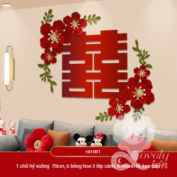 Set chữ hỷ to và bông hoa trang trí đám cưới