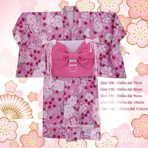 Bộ áo Kimono, Yukata cho bé gái - tặng kèm kẹp tóc (M14) Bộ áo Kimono, Yukata cho bé gái - tặng kèm kẹp tóc (M14)